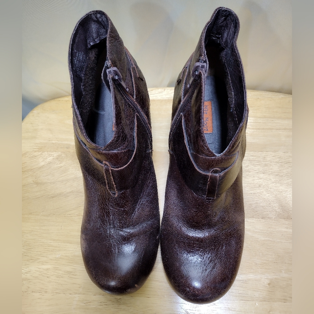Miz Mooz NYC Brown Leather Estelle Wedge Ankle Boots 9